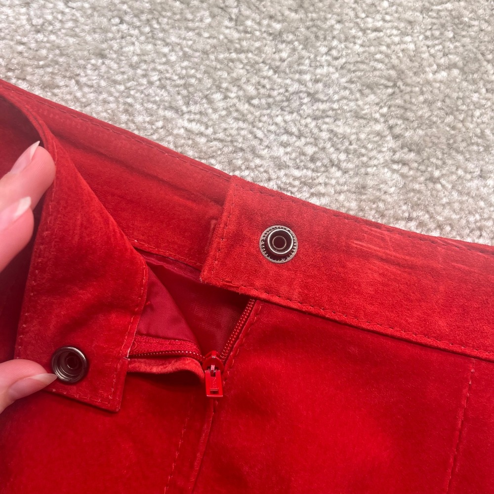 Limited Red Suede Leather Pencil Skirt Vintage High Waisted Size 6 Knee Length - Picture 3 of 8